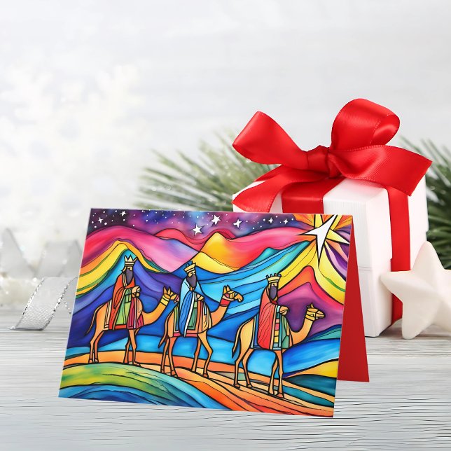 Cartes Pour Fêtes Annuelles Noël des trois hommes sages (This colorful greeting card with its stained-glass effect is contemporary yet traditional. )