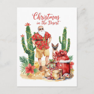 Cartes Pour Fêtes Annuelles Noël désertique avec le Père Noël Cactus 