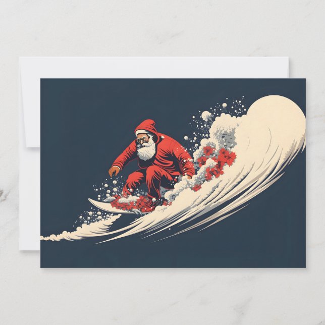 Cartes Pour Fêtes Annuelles Noël d'été de Surfing Père Noël (Devant)