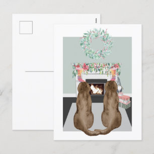 Cartes Pour Fêtes Annuelles Noël Deux Chiens du Labrador Choc Cheminée Scène