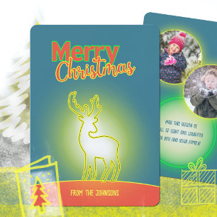 Cartes Pour Fêtes Annuelles Noël Deux Photos Renne Néon Art Populaire
