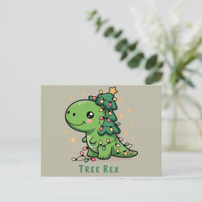 Cartes Pour Fêtes Annuelles Noël Dinosaure Fête Lumière Drôle Arbre Rex (Debout devant)