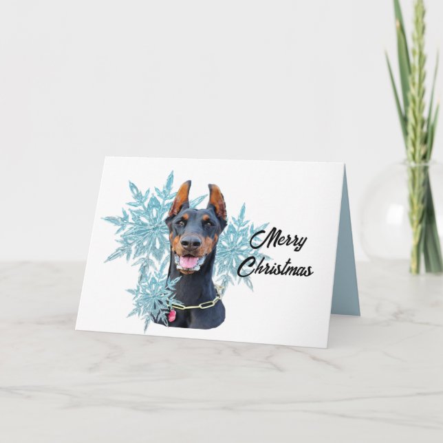 Cartes Pour Fêtes Annuelles Noël Doberman Pincher Snowflakes (Devant)