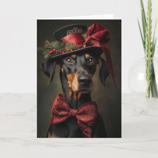Cartes Pour Fêtes Annuelles Noël Doberman victorien (Devant)