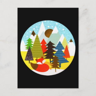 Cartes Pour Fêtes Annuelles Noël d'or Bébé hiver Forêt de pin renard