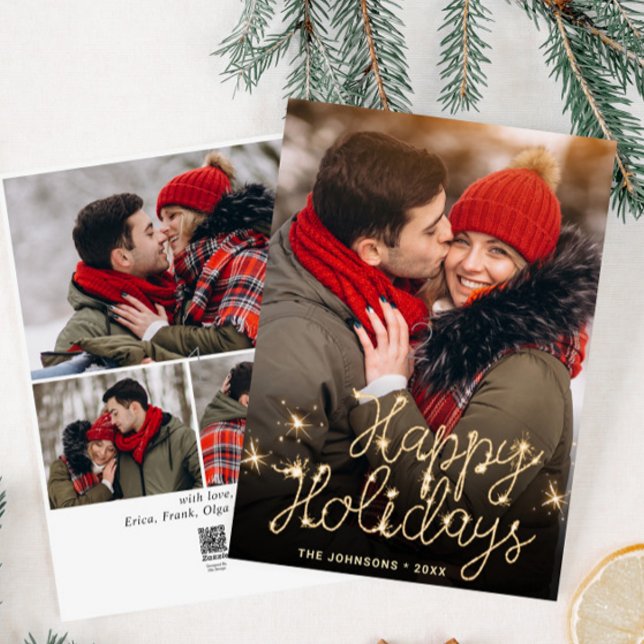 Cartes Pour Fêtes Annuelles Noël doré moderne 4 PHOTO Salutation (Créateur téléchargé)