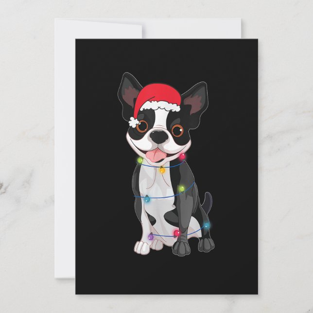Cartes Pour Fêtes Annuelles Noël drôle amateur de Boston Terrier chapeau de Pè (Devant)