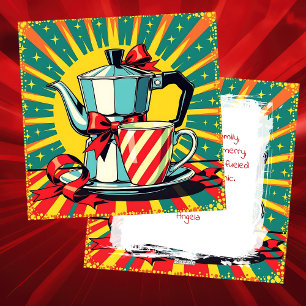 Cartes Pour Fêtes Annuelles Noël drôle, Café et Peur Pop Art Humoristique