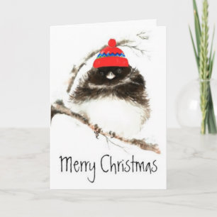 Cartes Pour Fêtes Annuelles Noël drôle, coutume, oiseau frais d'hiver mignon