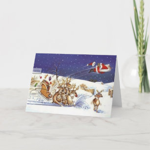 Cartes Pour Fêtes Annuelles Noël drôle de beau renne de Père Noël de vol