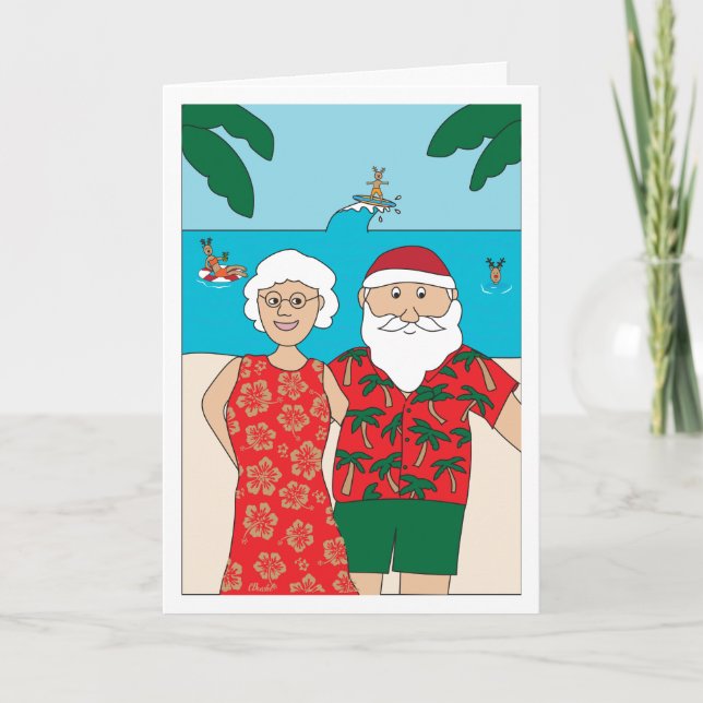 Cartes Pour Fêtes Annuelles Noël drôle de plage du père noël (Devant)