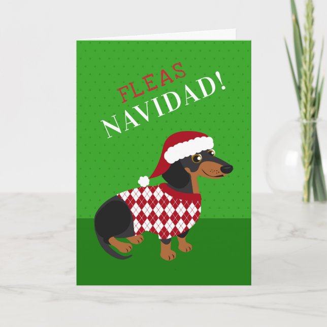 Cartes Pour Fêtes Annuelles Noël drôle de teckel de Navidad de PUCES (Devant)