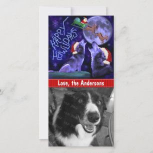 Cartes Pour Fêtes Annuelles Noël drôle Joyeux Howlidays Wolf Pun chien animal