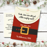 Cartes Pour Fêtes Annuelles Noël drôle Père Noël Naughty & Nice Holiday<br><div class="desc">Avez-vous été coquine ou gentille cette année ? Nice avec un peu de coquine est ok ! ! ! Ce design de carte postale comprend un costume père Noël et votre texte personnalisé - drôle et mignon - sûr de répandre la joie de vacances. Ajoutez votre propre message personnel à...</div>