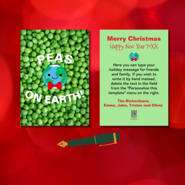 Cartes Pour Fêtes Annuelles Noël drôle "Pois sur Terre" Punny mignonne Moderne (Spread holiday cheer with this funny, punny, cute "Peas on Earth" Christmas card! )