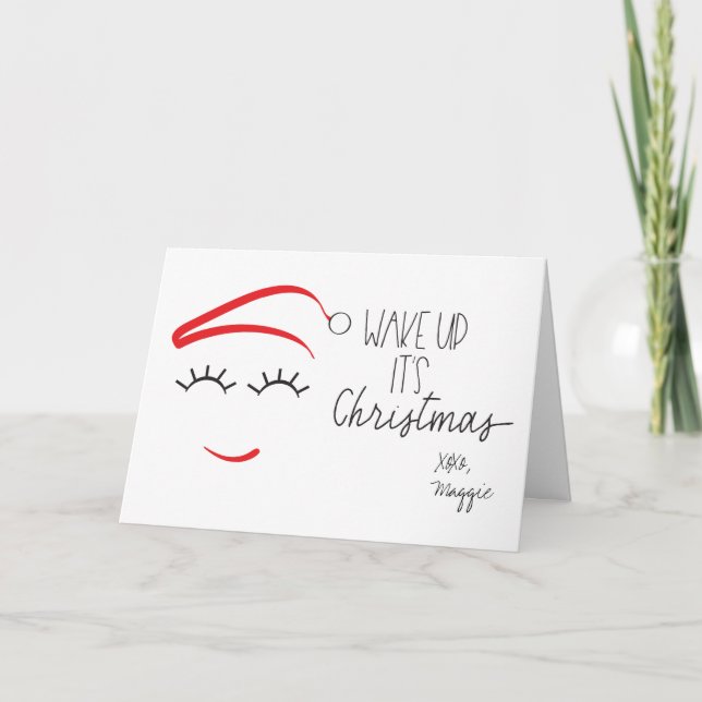 Cartes Pour Fêtes Annuelles Noël drôle, "Réveillez-vous c'est Noël" Lashes (Devant)