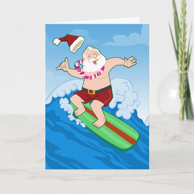 Cartes Pour Fêtes Annuelles Noël drôle surfant de Père Noël (Devant)