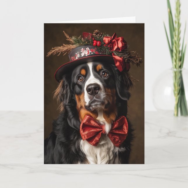 Cartes Pour Fêtes Annuelles Noël du chien bernois victorien Mt. (Devant)