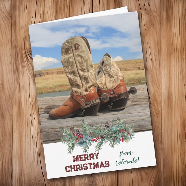 Cartes Pour Fêtes Annuelles Noël Du Colorado Western Boot (Créateur téléchargé)