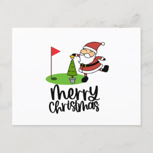 Cartes Pour Fêtes Annuelles Noël du golfeur avec drapeau du golf et Père Noël