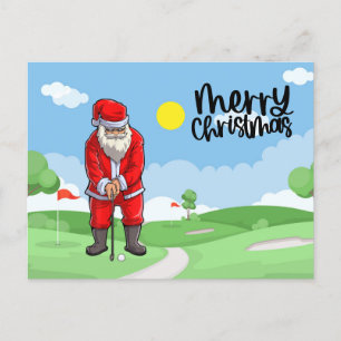 Cartes Pour Fêtes Annuelles Noël du golfeur avec drapeau du golf et Père Noël