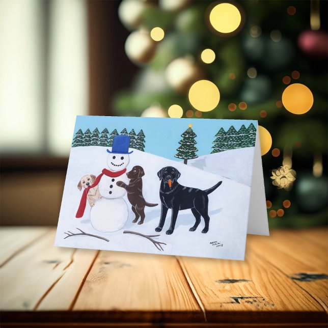 Cartes Pour Fêtes Annuelles Noël du Labrador avec Snowman (Labrador Christmas with Snowman Design Christmas Cards for Labrador Owners.  Delightful Labradors.)