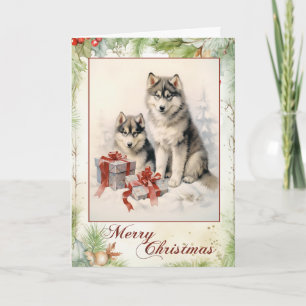 Cartes Pour Fêtes Annuelles Noël du Malamute vintage