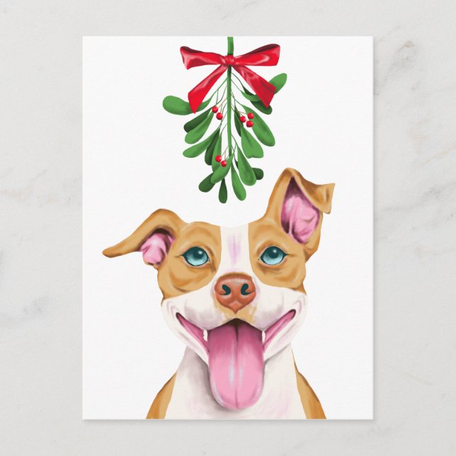 Cartes Pour Fêtes Annuelles Noël du mignon Pitbull Dog and Mistletoe (Devant)