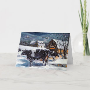 Cartes Pour Fêtes Annuelles NOËL DU PAYS : VACHES Holstein : NUIT DE NEIGE