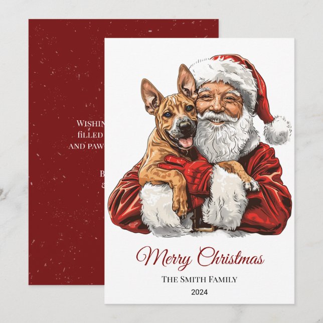 Cartes Pour Fêtes Annuelles Noël du Père Noël du Chien Basenji (Devant / Derrière)