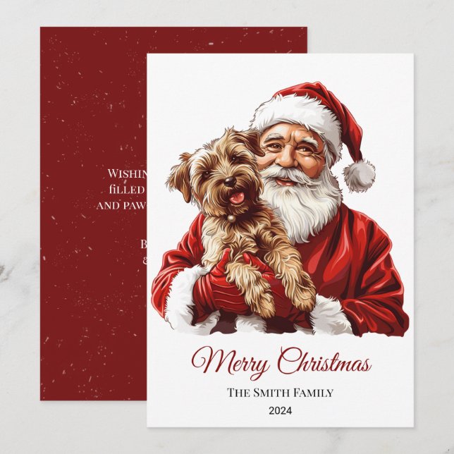 Cartes Pour Fêtes Annuelles Noël du Père Noël du chien Terrier australien (Devant / Derrière)