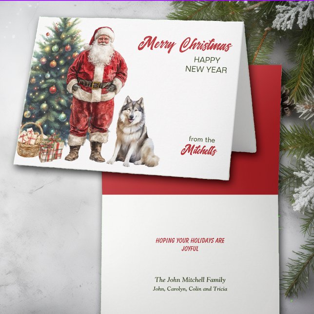 Cartes Pour Fêtes Annuelles Noël du Père Noël et du Malamute de l'Alaska (Créateur téléchargé)