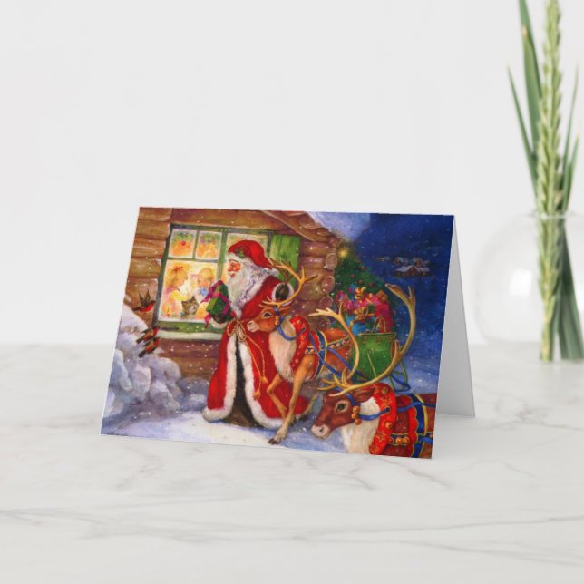 Cartes Pour Fêtes Annuelles Noël du Père Noël et du renne (Devant)