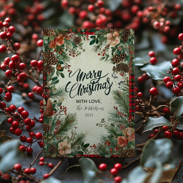 Cartes Pour Fêtes Annuelles Noël du pin-Berry d'hiver (Créateur téléchargé)