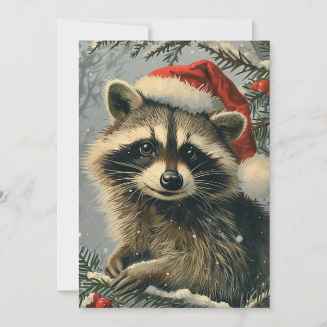 Cartes Pour Fêtes Annuelles Noël du Raccoon (Devant)