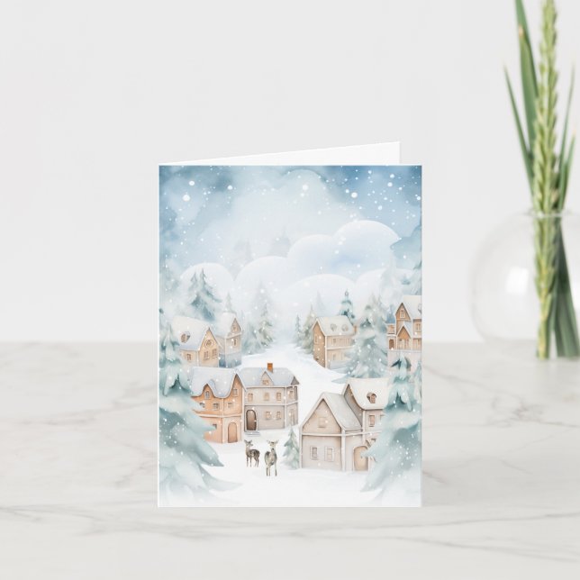 Cartes Pour Fêtes Annuelles Noël du village enneigé d'hiver (Devant)