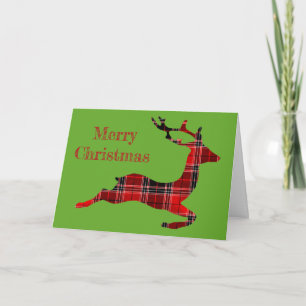 Cartes Pour Fêtes Annuelles Noël écossais aux rennes de Tartan rouge