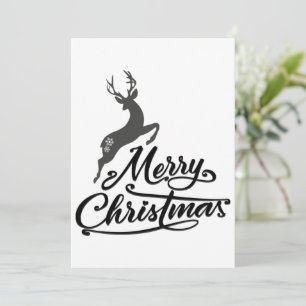 Cartes Pour Fêtes Annuelles Noël écrit à la main, cerf sautant et flocon de ne