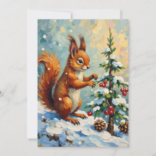 Cartes Pour Fêtes Annuelles Noël Écureuil Rouge Arbre à Pin Vintage