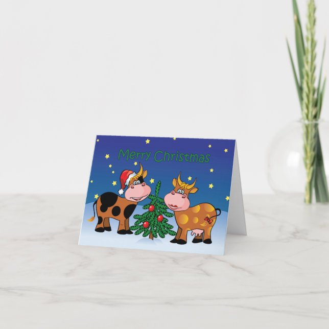 Cartes Pour Fêtes Annuelles Noël effraye l'année heureuse de MOO (Devant)