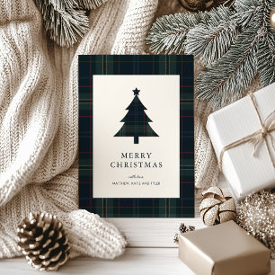 Cartes Pour Fêtes Annuelles Noël élégant à carreaux bleu marine et vert