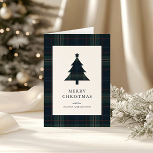 Cartes Pour Fêtes Annuelles Noël élégant à carreaux bleu marine et vert