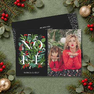 Cartes Pour Fêtes Annuelles NOËL élégant avec verdure sur une photo noire