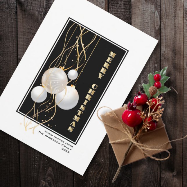 Cartes Pour Fêtes Annuelles Noël élégant Black Gold Baubles (Créateur téléchargé)