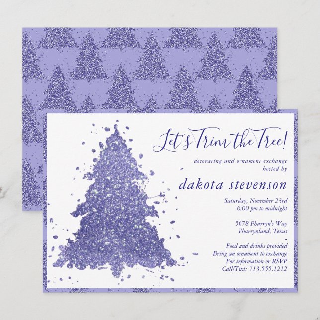 Cartes Pour Fêtes Annuelles Noël élégant | Découpage de l'arbre mauve de charm (Devant / Derrière)