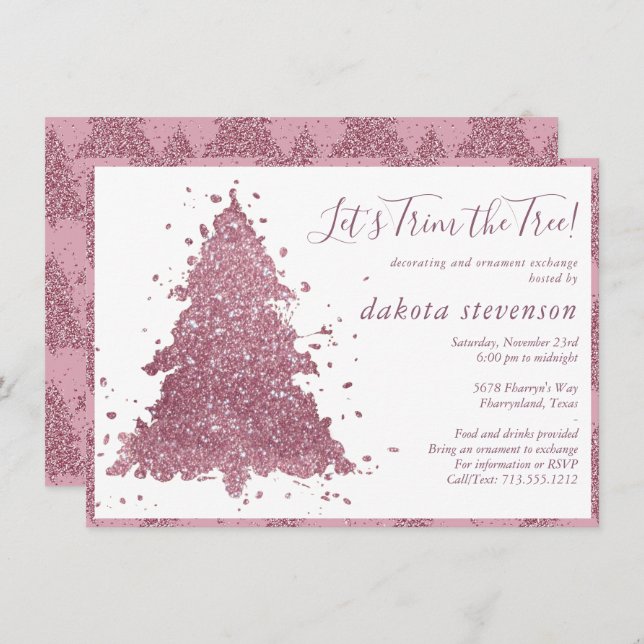 Cartes Pour Fêtes Annuelles Noël élégant | Dusty Mauve Pink Tree Trimming (Devant / Derrière)