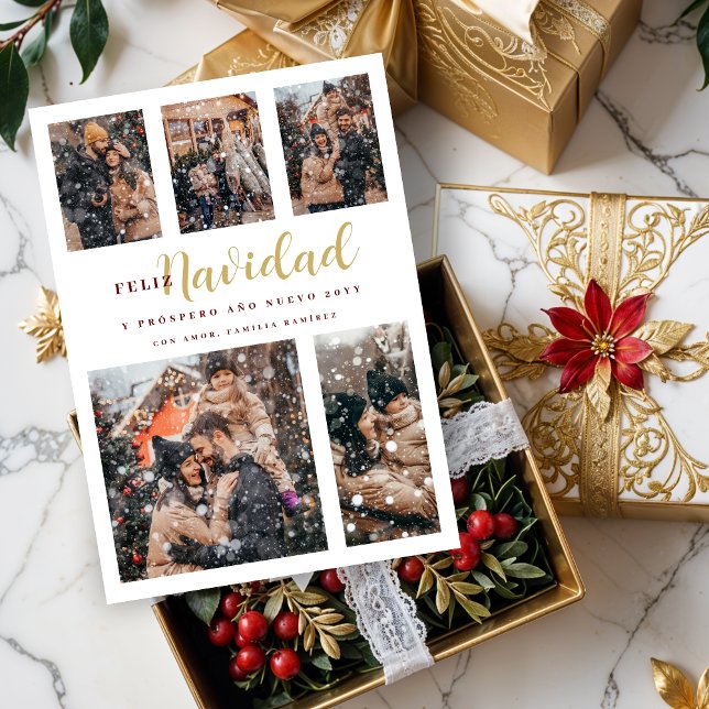 Cartes Pour Fêtes Annuelles Noël Elegant Espagnol 6 Multi Photos Collage (Christmas Elegant Spanish 6 Multi Photos Collage Holidays Cards.)