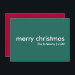 Cartes Pour Fêtes Annuelles Noël élégant | Moderne Simple Minimaliste Vert<br><div class="desc">Simple et élégant "joyeux noël" citation carte de voeux avec typographie moderne en blanc sur un arrière - plan vert de forêt dans un style minimaliste "scandi" scandinave design. La carte peut être facilement personnalisée avec votre propre salutation de vacances, nom de famille et année pour faire une carte de...</div>