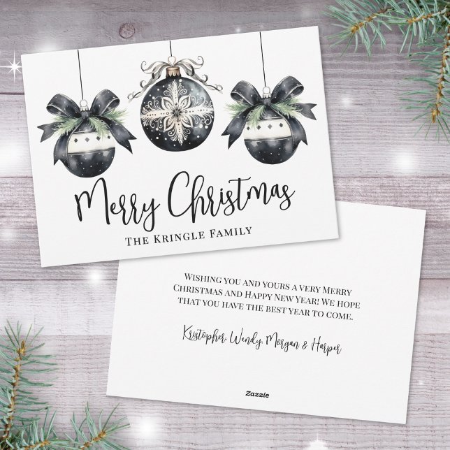 Cartes Pour Fêtes Annuelles Noël Élégant Simple Noir Blanc (Elegant Watercolor Simple Black White Christmas Holiday Card)