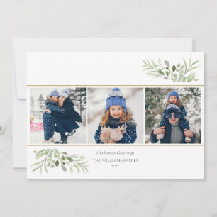 Cartes Pour Fêtes Annuelles Noël Élégant Verdure Floral Moderne 3 Photo